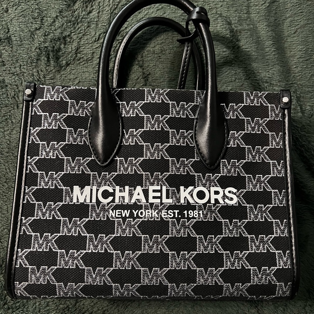 Michael Kors Black and Silver Logo Crossbody with Matching Wallet